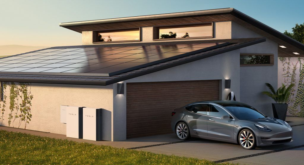 Modern Home with Solar Panels and Electric Vehicle